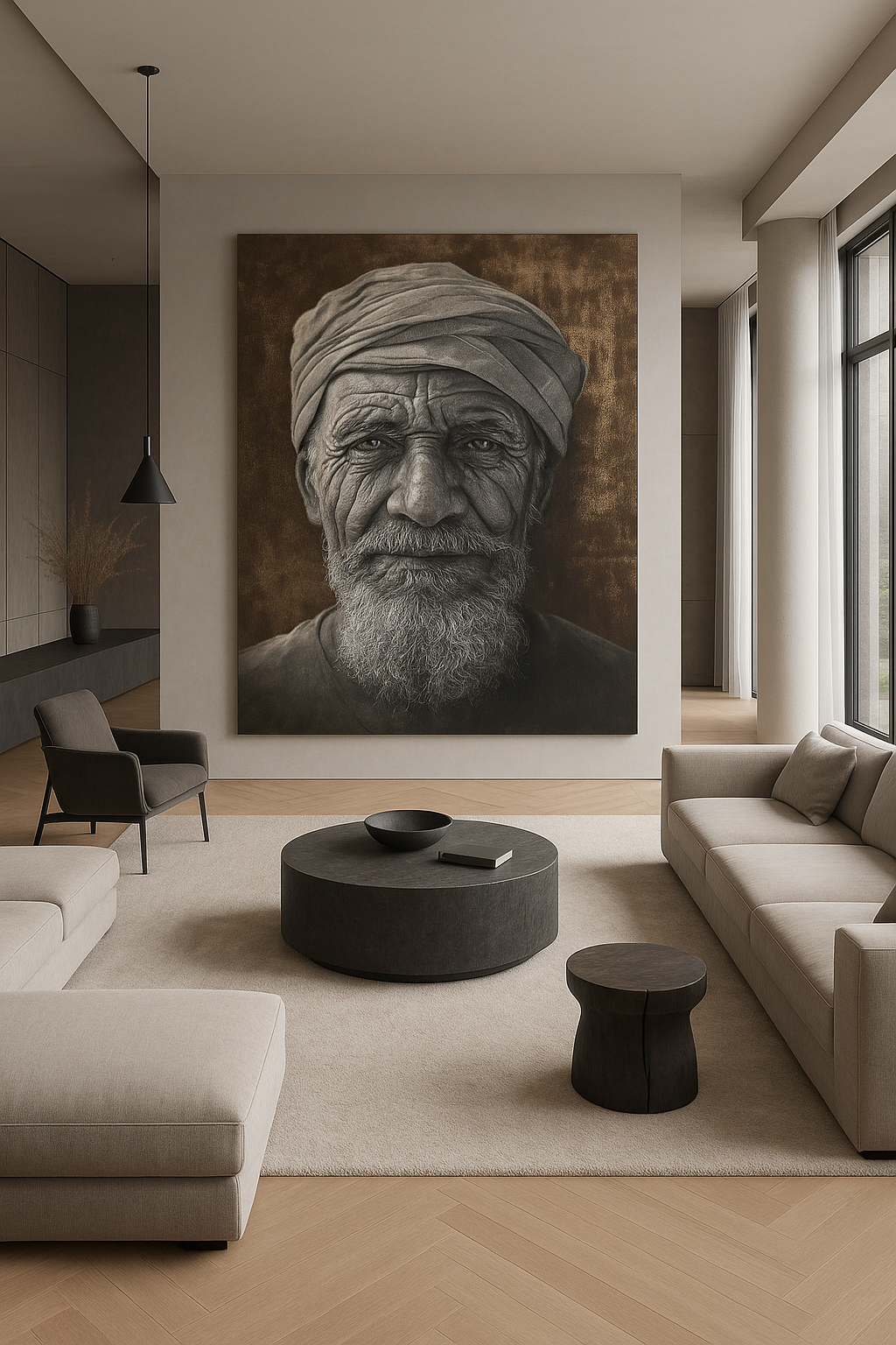 Ancien berbère - portrait sur métal, peinture à l'huile sur métal rouillé couleur