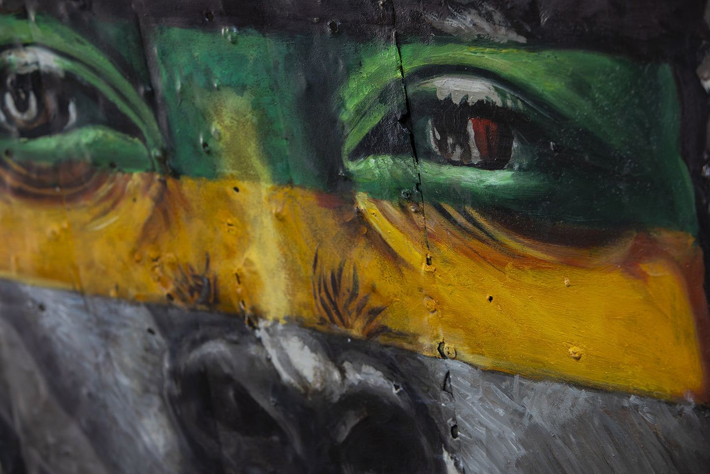 African Rasta - portrait visage africain traditionnel, peinture à l'huile sur métal rouillé