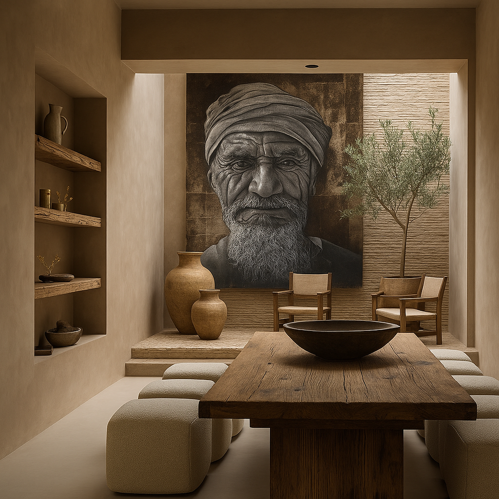 Ancien berbère - portrait sur métal, peinture à l'huile sur métal rouillé couleur