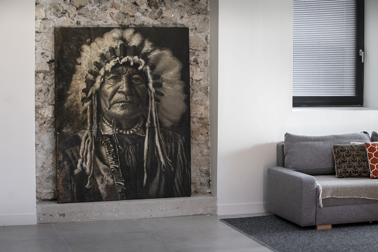 Geronimo - portrait de chef indien, peinture à l’huile sur métal rouillé