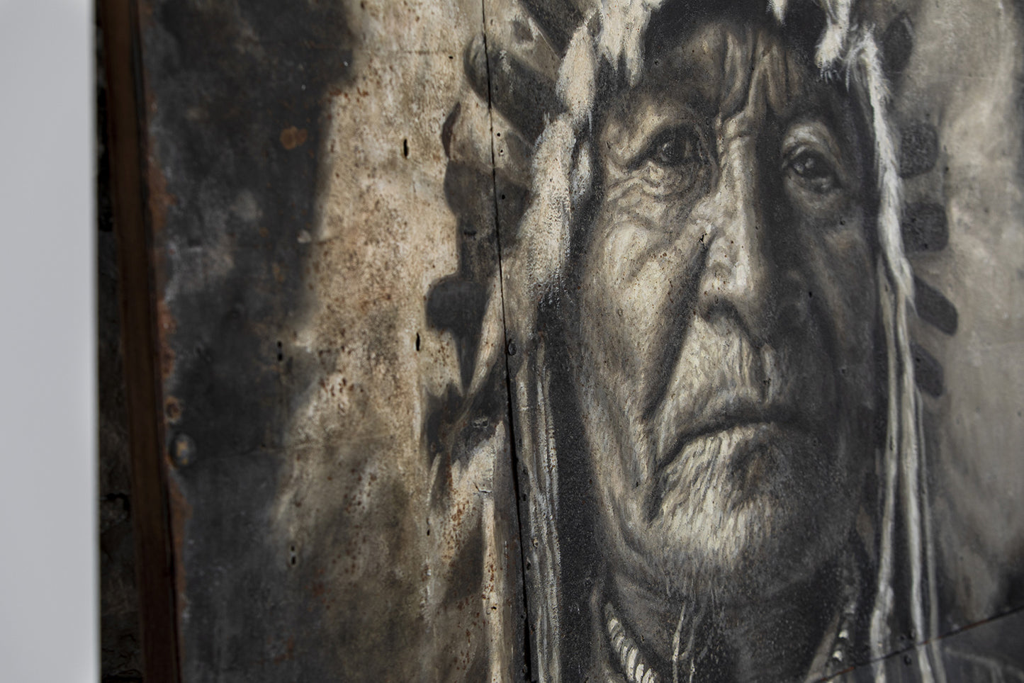 Geronimo - portrait de chef indien, peinture à l’huile sur métal rouillé