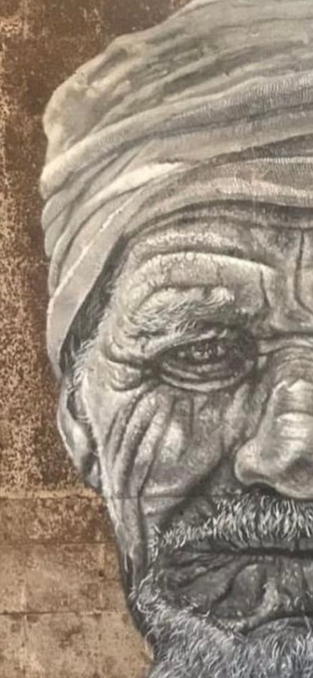 Ancien berbère - portrait sur métal, peinture à l'huile sur métal rouillé couleur