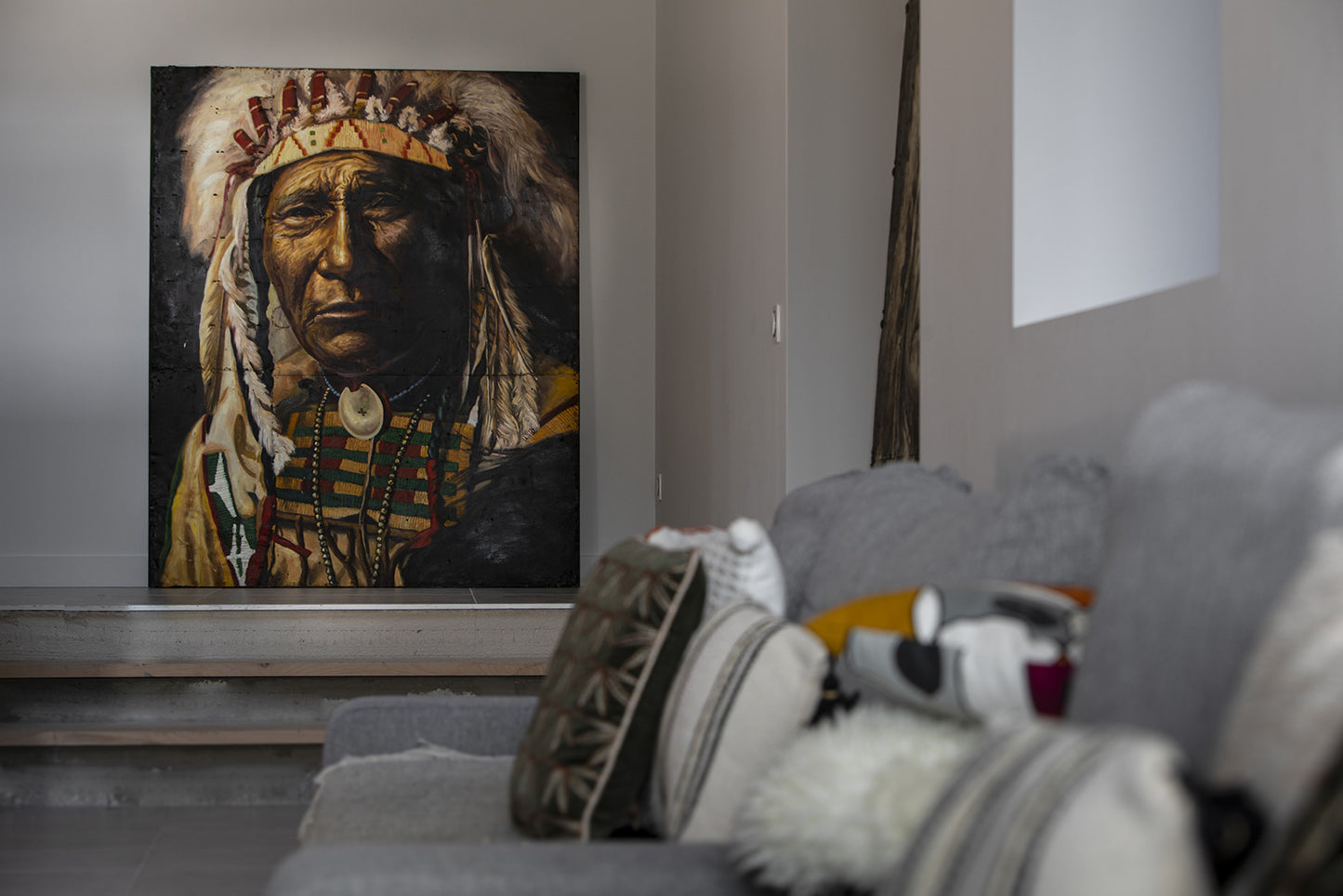 Sitting Bull - portrait sur métal, peinture à l'huile sur métal rouillé couleur