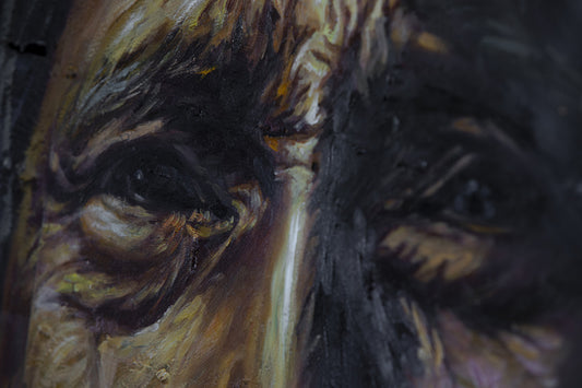 Sitting Bull - portrait sur métal, peinture à l'huile sur métal rouillé couleur