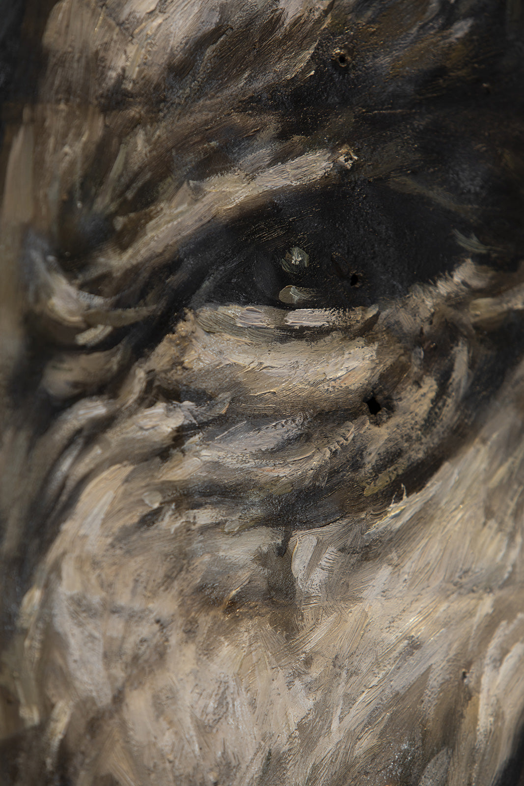 Sitting Bull - portrait sur métal, peinture à l'huile sur métal rouillé n&b