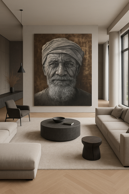 Ancien berbère - portrait sur métal, peinture à l'huile sur métal rouillé couleur