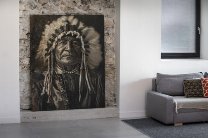 Geronimo - portrait de chef indien, peinture à l’huile sur métal rouillé