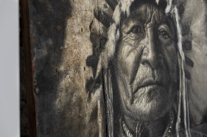 Geronimo - portrait de chef indien, peinture à l’huile sur métal rouillé