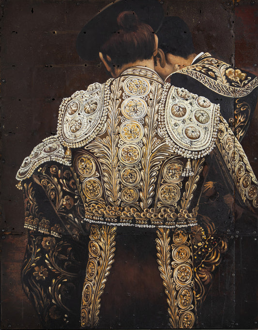 Toreros - peinture à l'huile sur métal rouillé